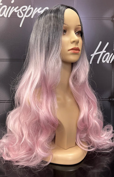 WAVY SYNTHE WIG AS01- PINK ROOTED
