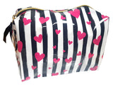 Cosmetic Bag - White/Black Stripes with Hearts Medium