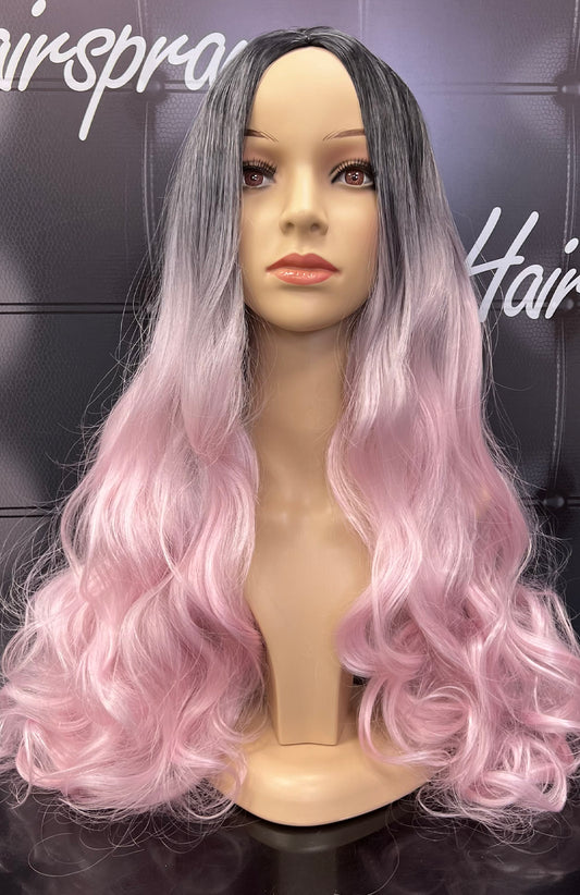 WAVY SYNTHE WIG AS01- PINK ROOTED