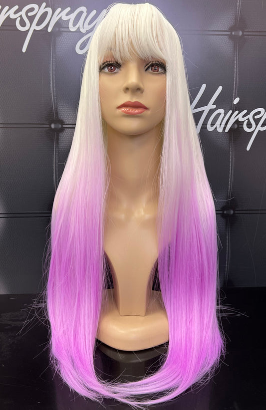 XL STRAIGHT SYNTHETIC WIG X679 - WHITE/PURPLE