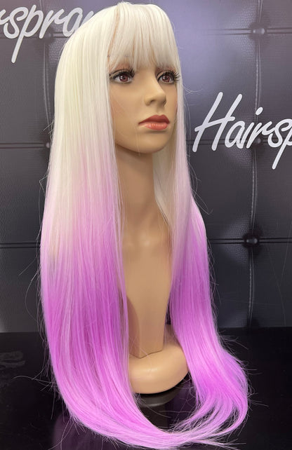 XL STRAIGHT SYNTHETIC WIG X679 - WHITE/PURPLE