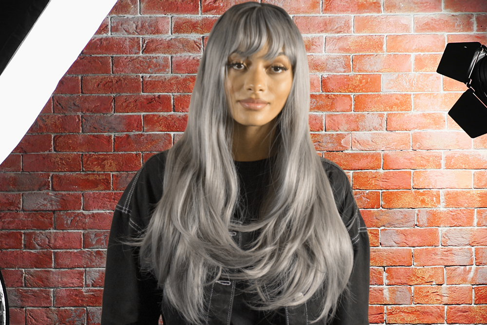 Madison Wig Ombre Grey/Black with Fringe