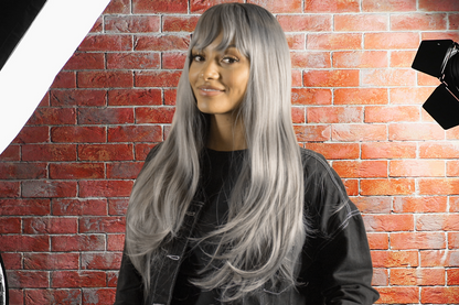 Madison Wig Ombre Grey/Black with Fringe